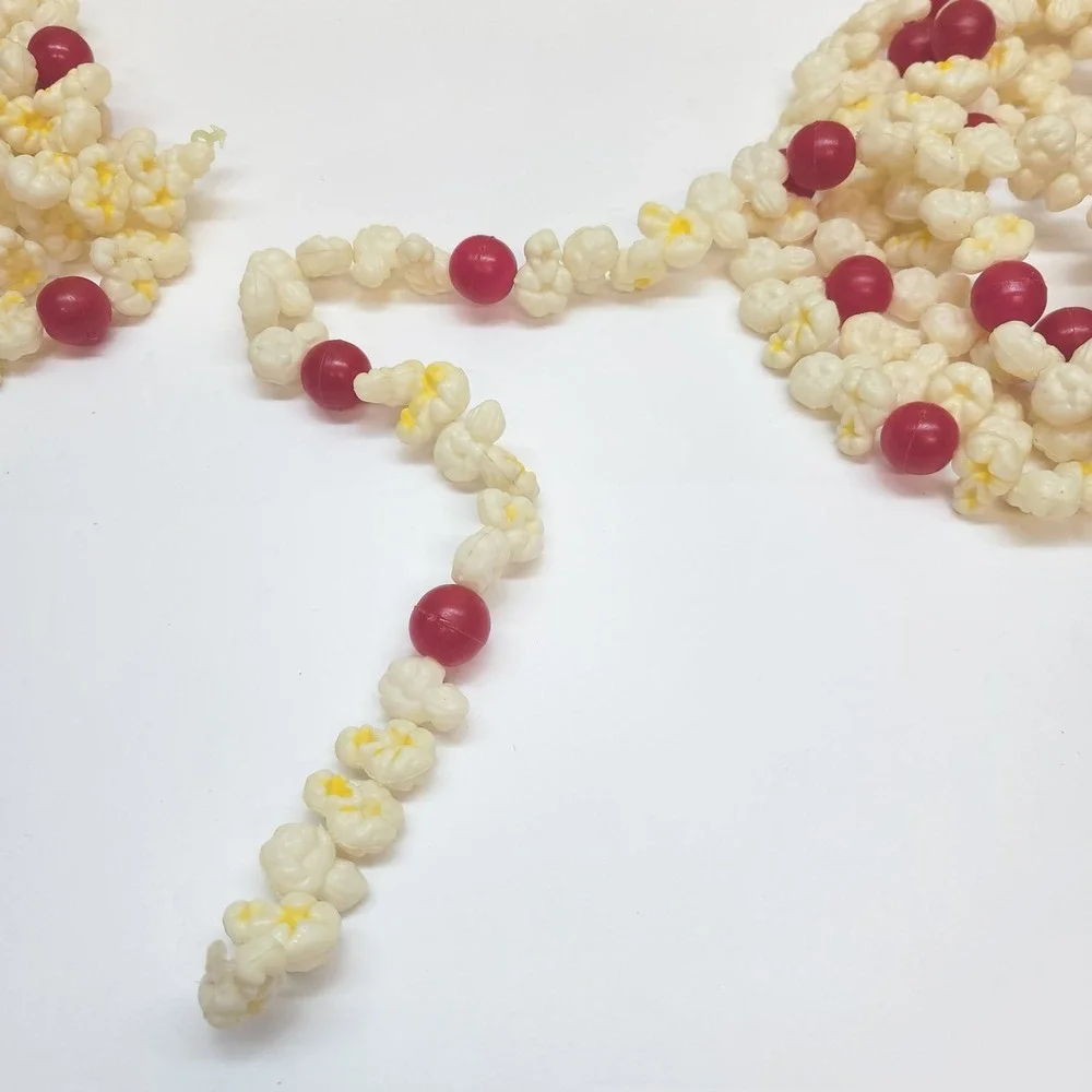 Vintage Plastic Popcorn and Cranberry Christmas Garland 8ft Strands Set 2